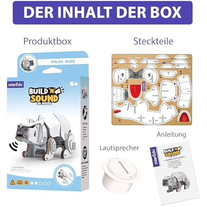 BUILD 'N' SOUND 3D PUZZLE POLAR BEAR | INTERACTIVE DIY PUZZLE WITH SOUND EFFECTS | FUN & EDUCATIONAL TOY FOR KIDS | STEM LEARNING ACTIVITY - Image 2